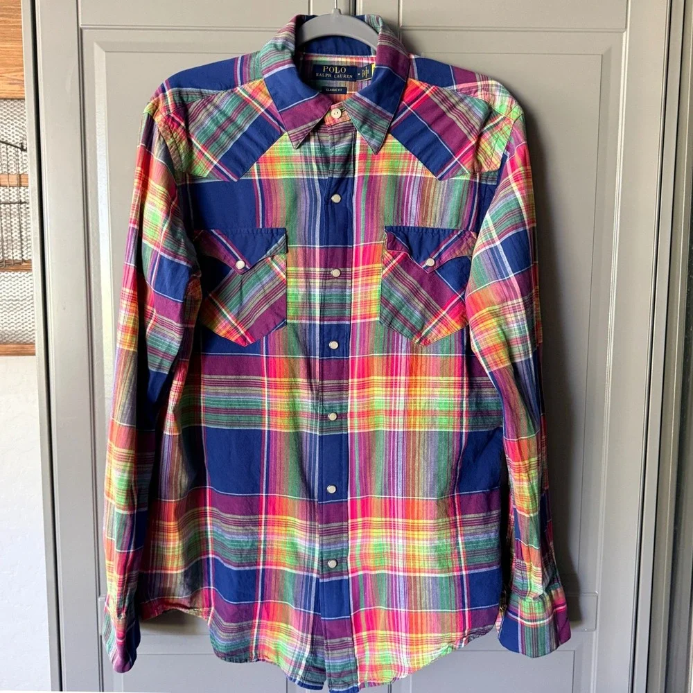 Polo Ralph Lauren Men's Western Classic Plaid Snap Button LS Shirt, Multi, M